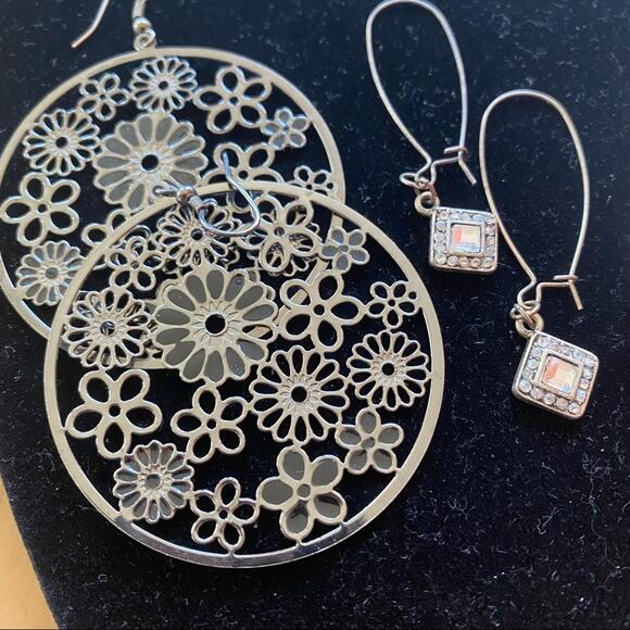 7pc lot Silver tone Drop dangle earrings - filigree beaded Pearl rhinestone - Picture 5 of 5